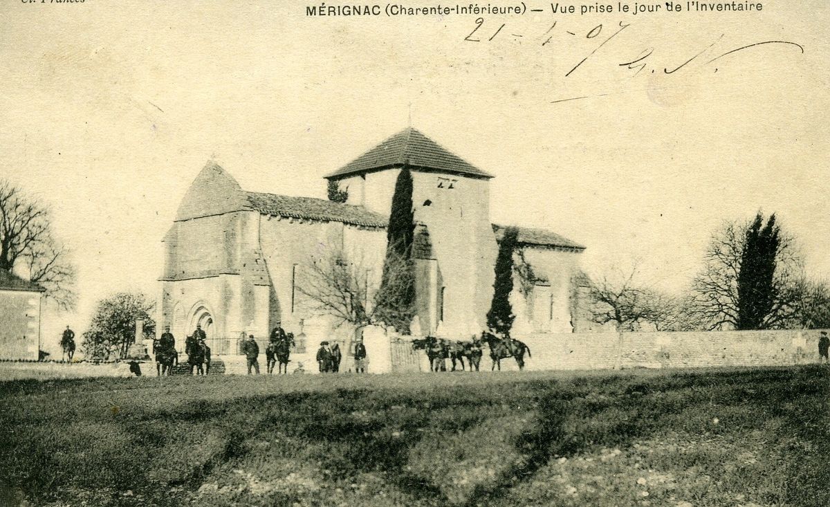Mérignac 1907 : Vue de l'église le jour de l'Inventaire